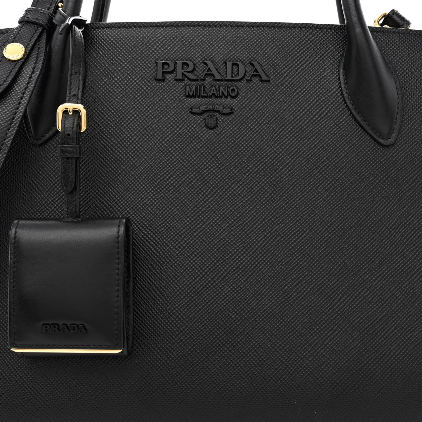 Saffiano Cuir Calfskin Medium Monochrome Top Handle Tote Black