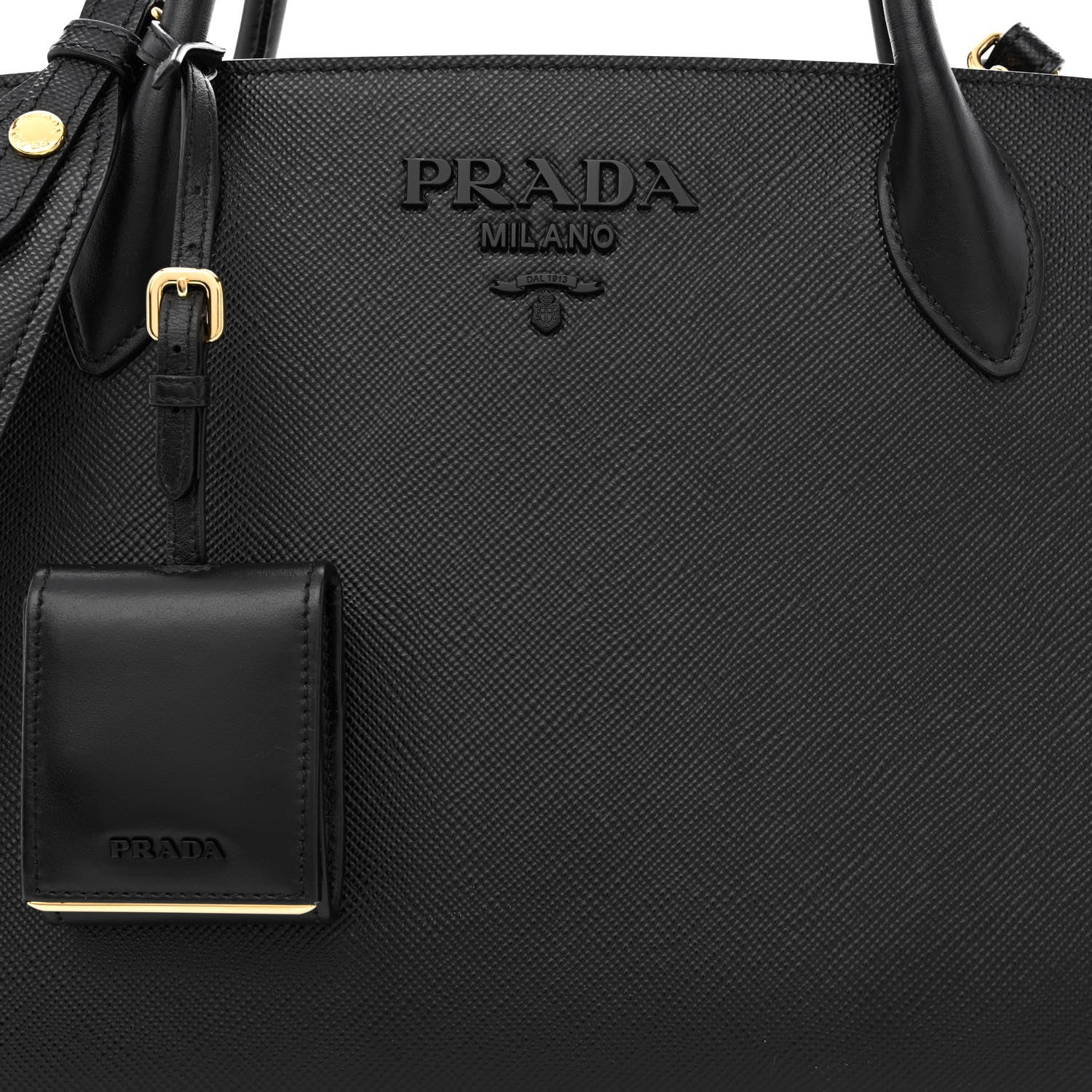 Prada Saffiano Cuir Calfskin Medium Monochrome Top Handle Tote Black 8 of 10
