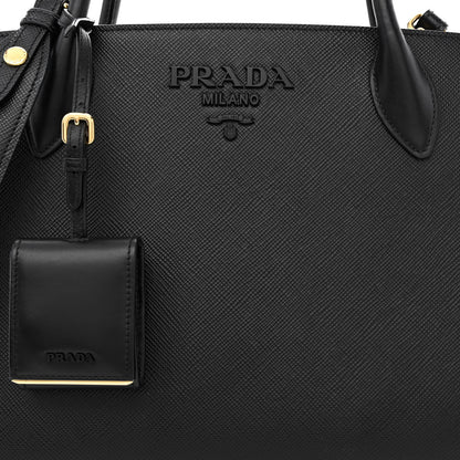 Prada Saffiano Cuir Calfskin Medium Monochrome Top Handle Tote Black 8 of 10