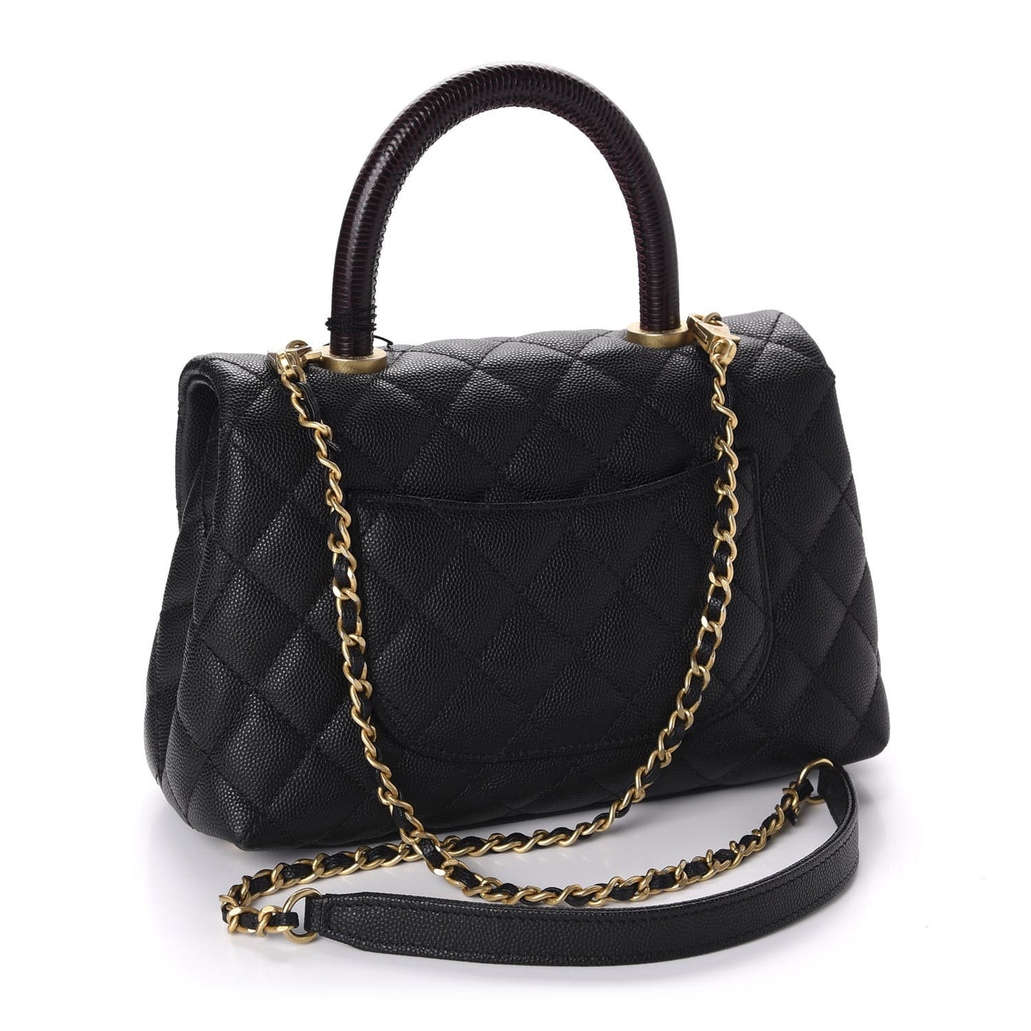 Caviar Lizard Embossed Quilted Mini Coco Handle Flap Black