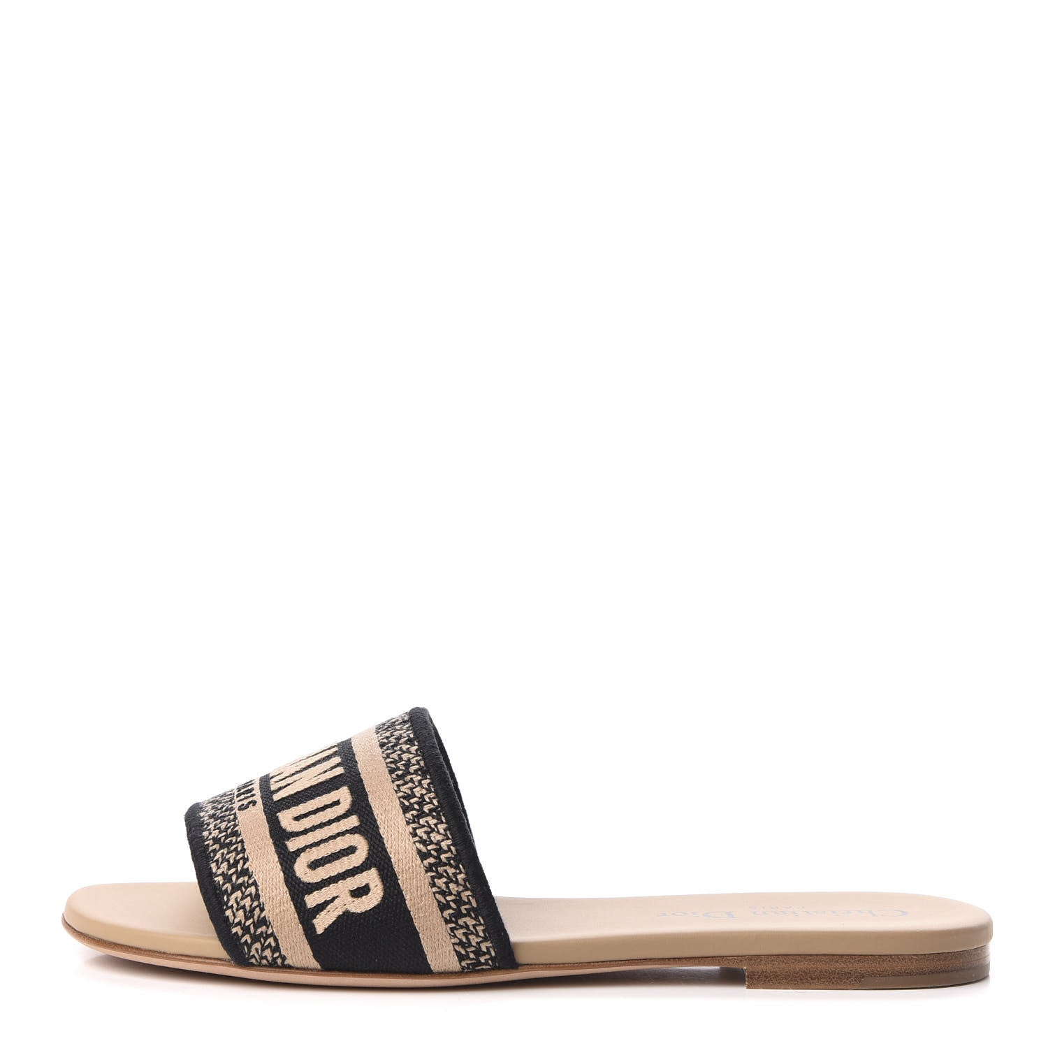 Christian Dior Canvas Embroidered Dway Flat Slide Sandals 36 Black Beige 1 of 9