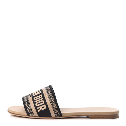 Christian Dior Canvas Embroidered Dway Flat Slide Sandals 36 Black Beige 1 of 9