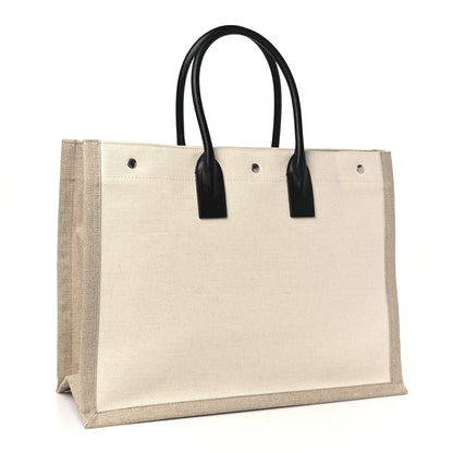 Saint Laurent Linen Calfskin Rive Gauche Tote Optic White 3 of 10