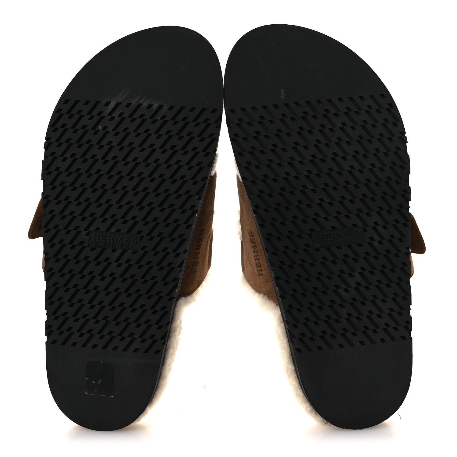 Hermes Suede Goatskin Woolskin Mens Chypre Sandals 42 Brun Fume Ecru 7 of 10