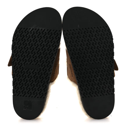 Hermes Suede Goatskin Woolskin Mens Chypre Sandals 42 Brun Fume Ecru 7 of 10