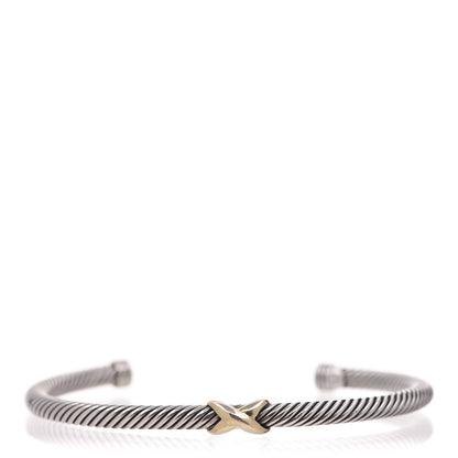 David Yurman Sterling Silver 18K Yellow Gold 4mm X Station Cable Bracelet 1 of 4