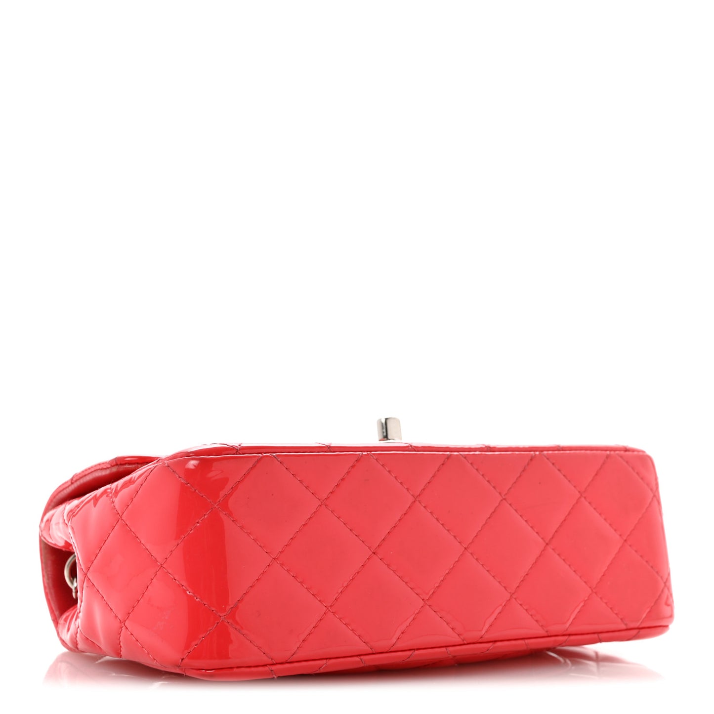 Patent Calfskin Quilted Mini Rectangular Flap Coral