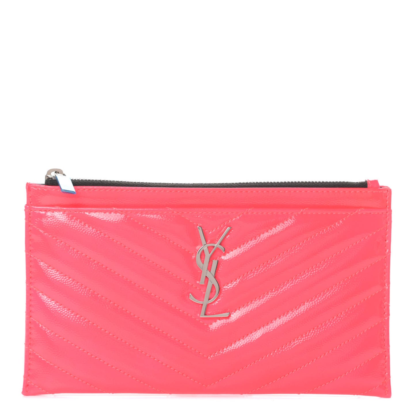 Patent Grain De Poudre Matelasse Chevron Monogram Bill Pouch Neon Pink