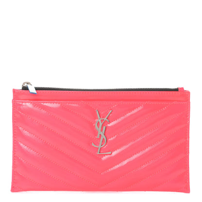 Saint Laurent Patent Grain De Poudre Matelasse Chevron Monogram Bill Pouch Neon Pink 1 of 6