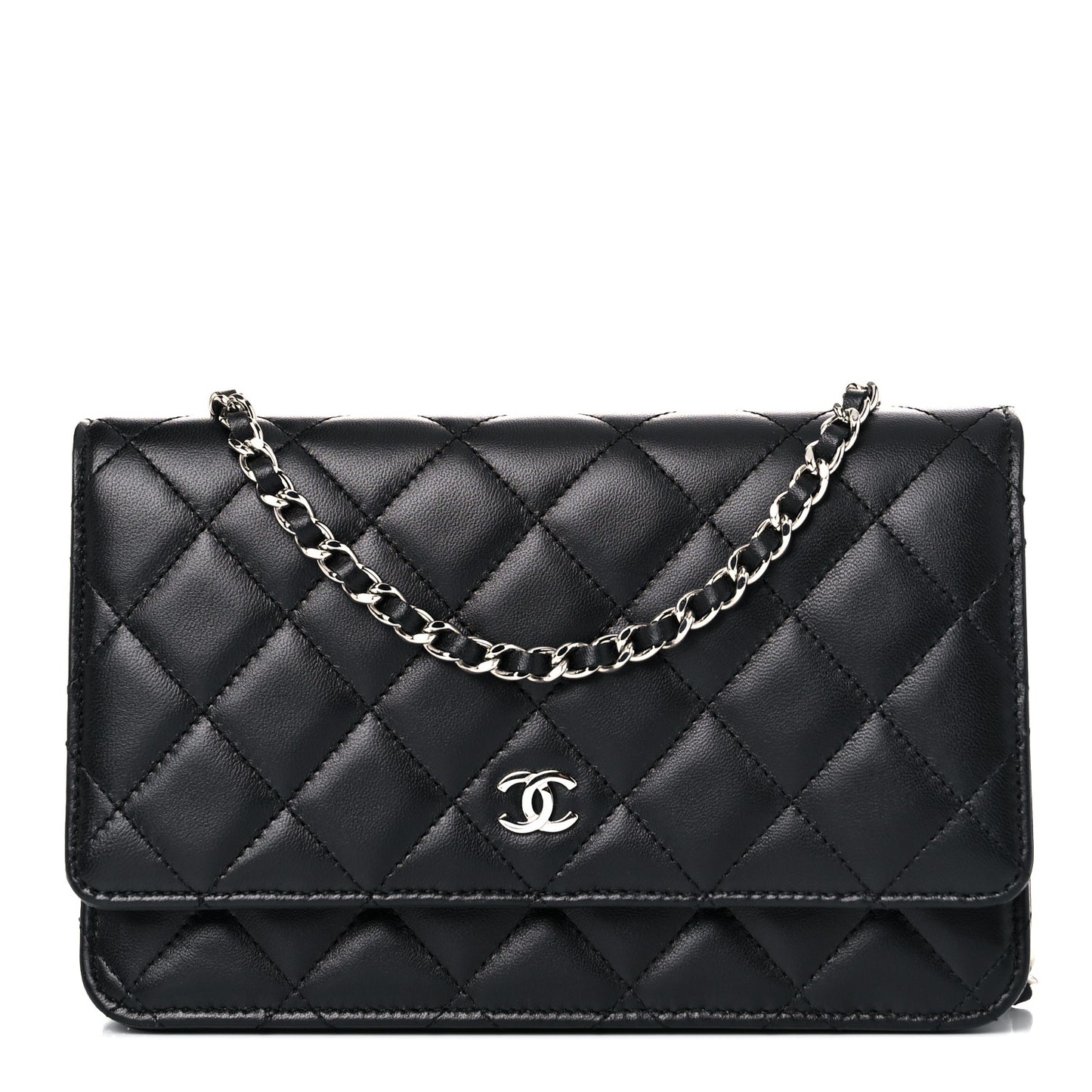 Lambskin Quilted Wallet On Chain WOC Black