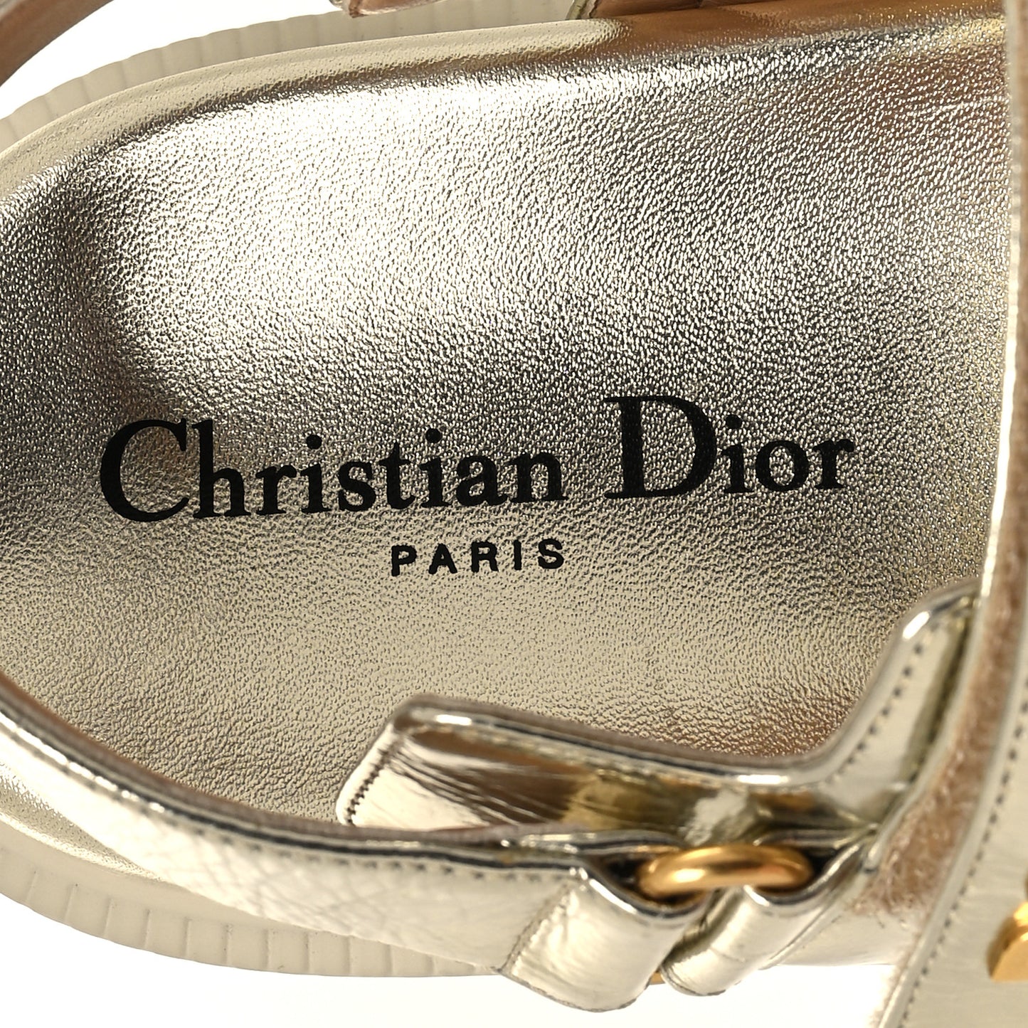 Laminated Crinkled Calfskin Dioract Sandals 36.5 Pale Gold