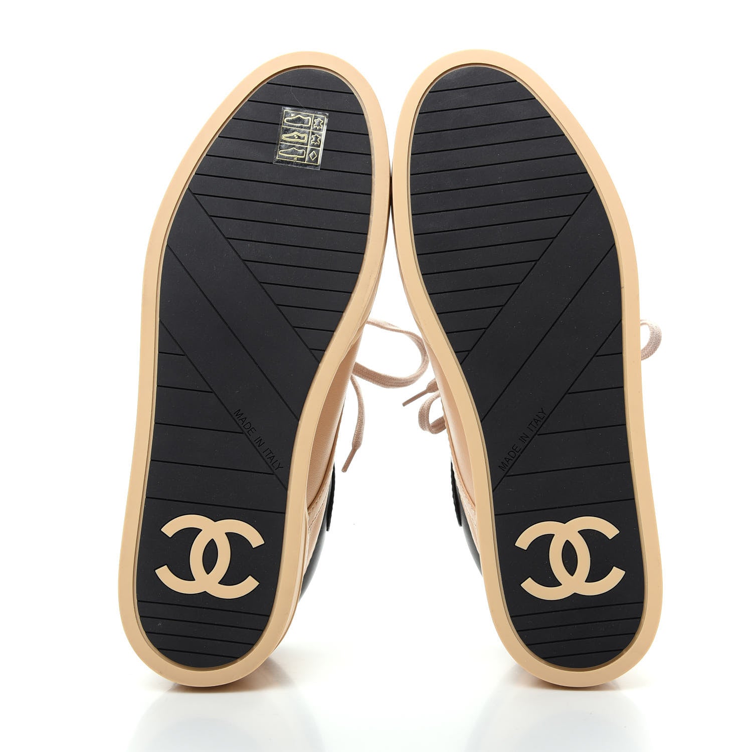 Chanel Lambskin Logo Strap Sneakers 39.5 Beige Black 6 of 11