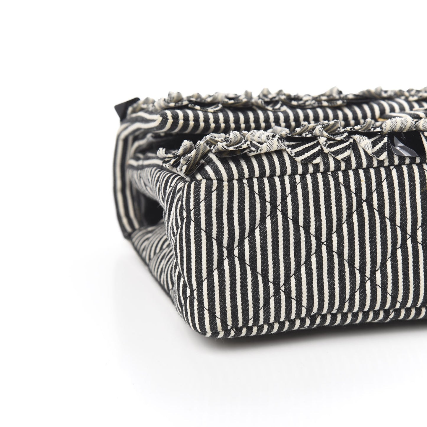 Canvas Sequin Stripe Medium Double Flap Black White