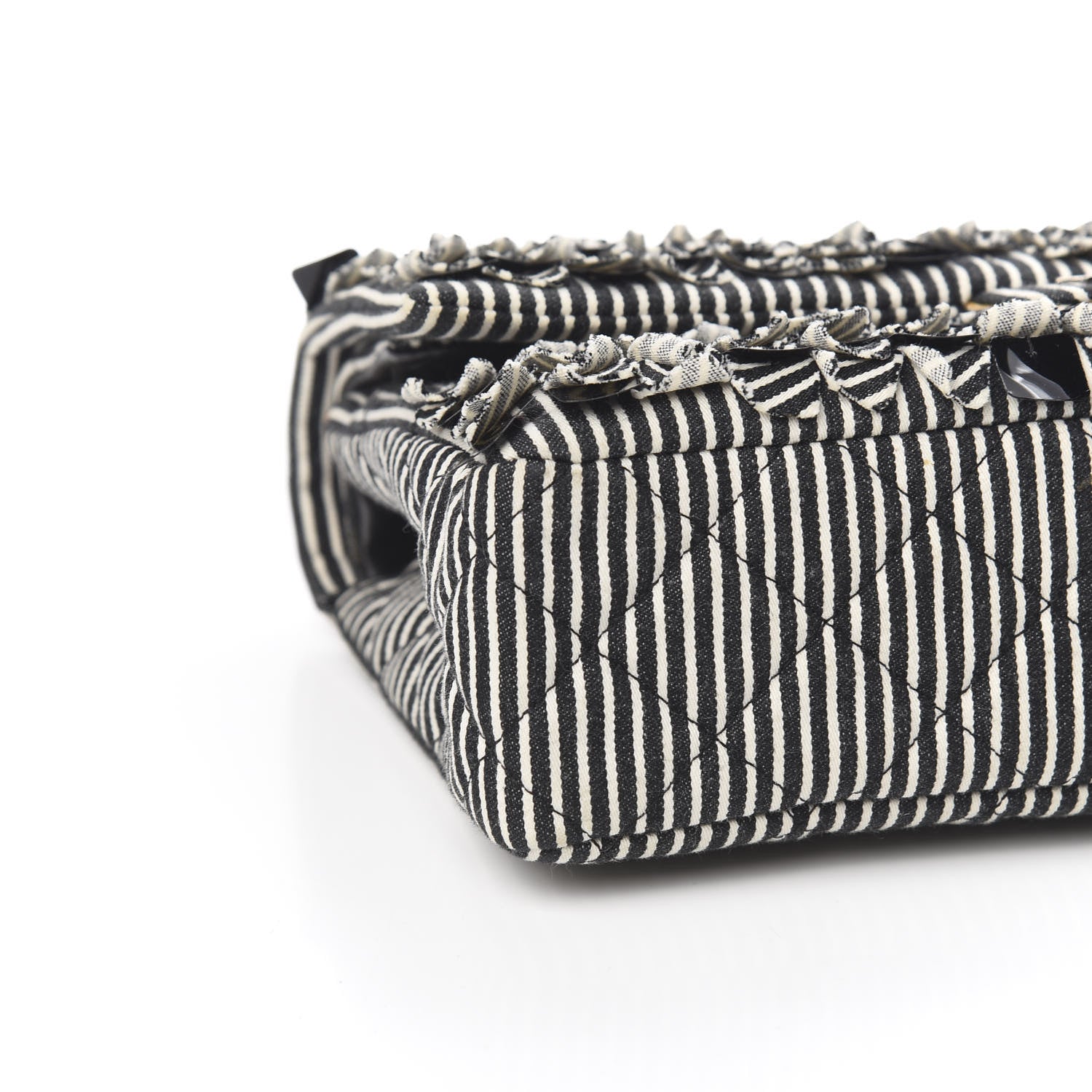 Chanel Canvas Sequin Stripe Medium Double Flap Black White 8 of 10