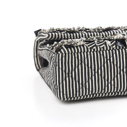 Chanel Canvas Sequin Stripe Medium Double Flap Black White 8 of 10