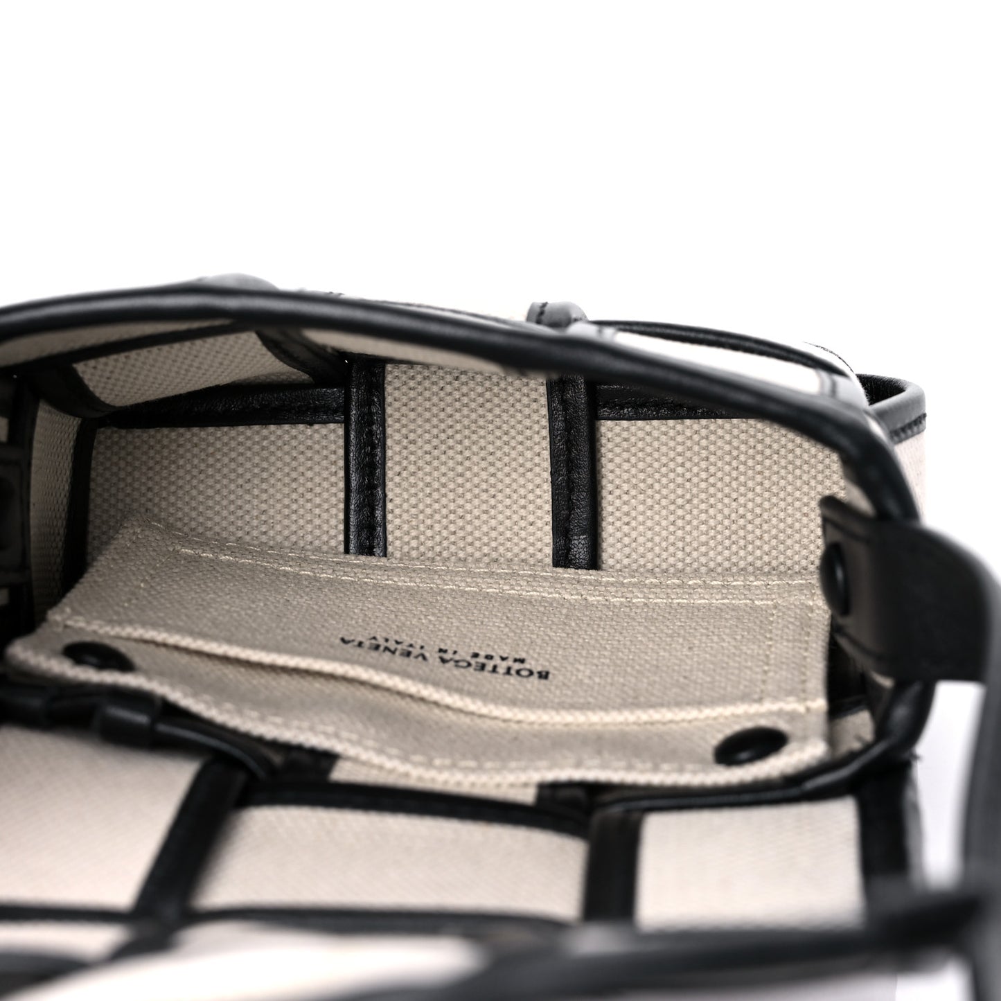Canvas Intrecciato Mini Cassette Crossbody Bag Natural Black