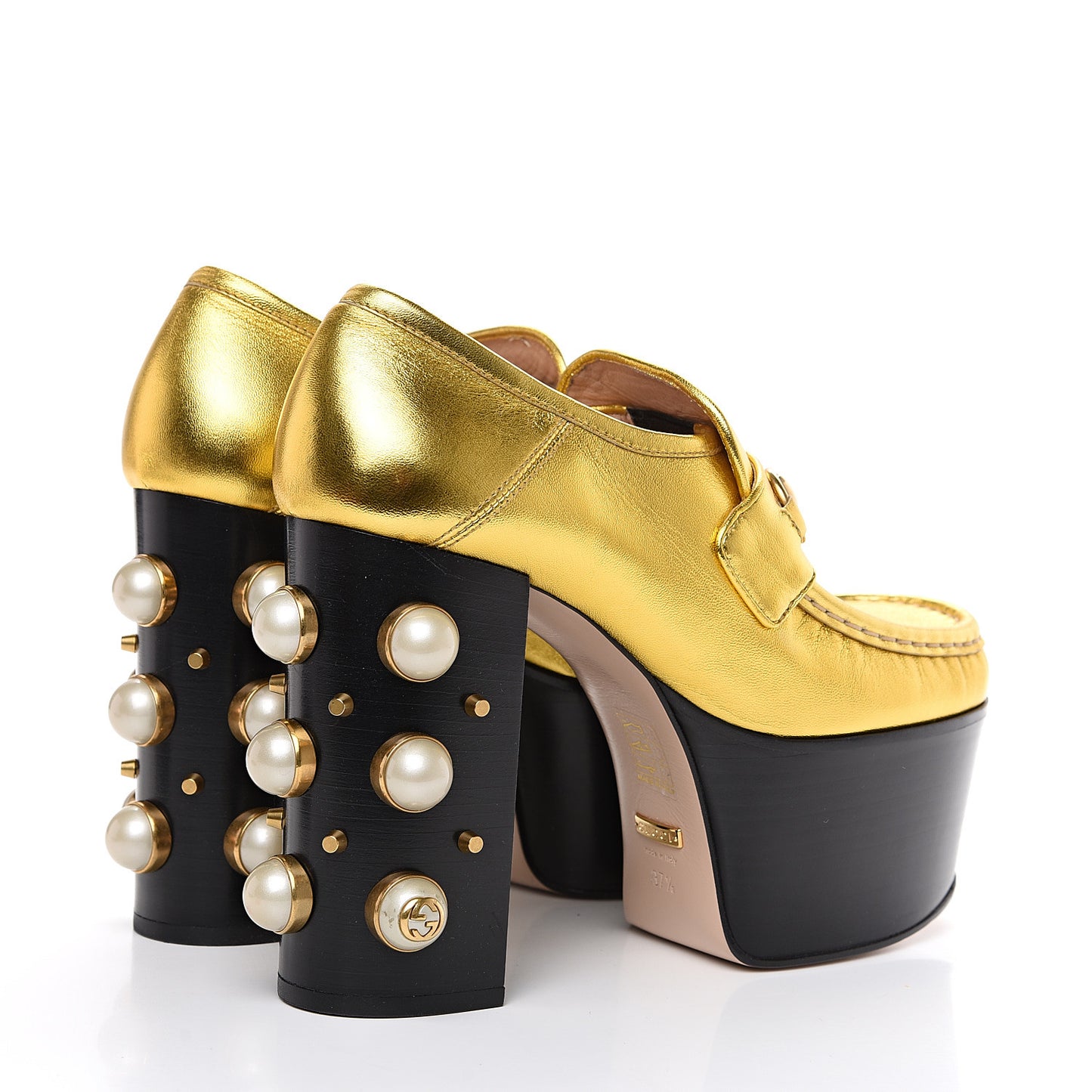 Malaga Kid Pearl Studded Vegas Platform Loafers 37.5 Gold