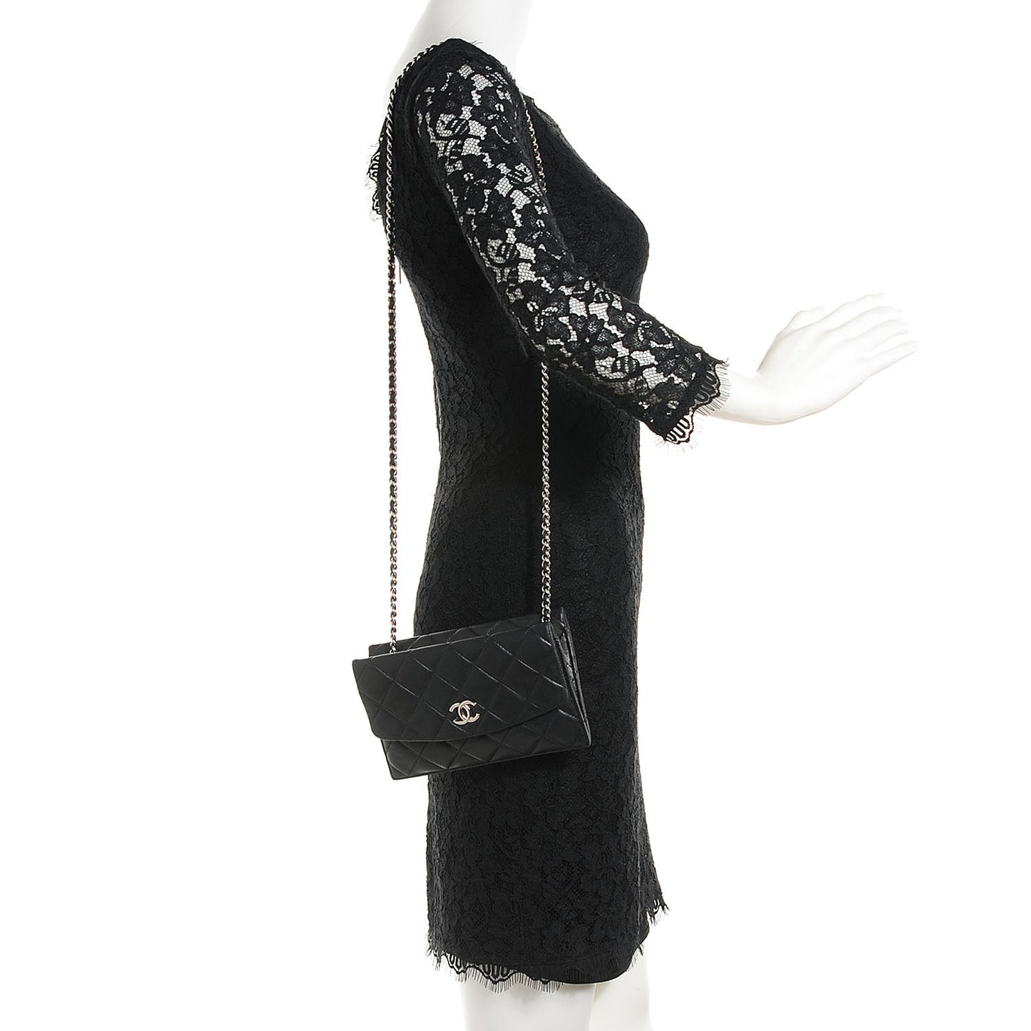 Lambskin Quilted Double Sided Wallet On Chain WOC Black