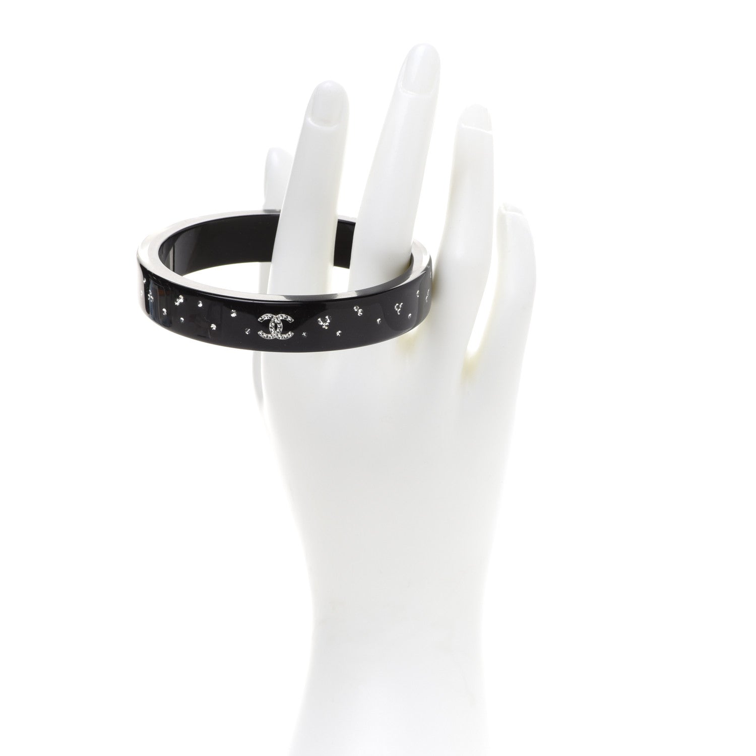 Chanel Resin Crystal CC Bangle Bracelet Black 2 of 5