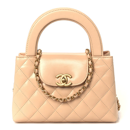 Chanel Shiny Aged Calfskin Quilted Nano Kelly Shopper Beige 1 of 11