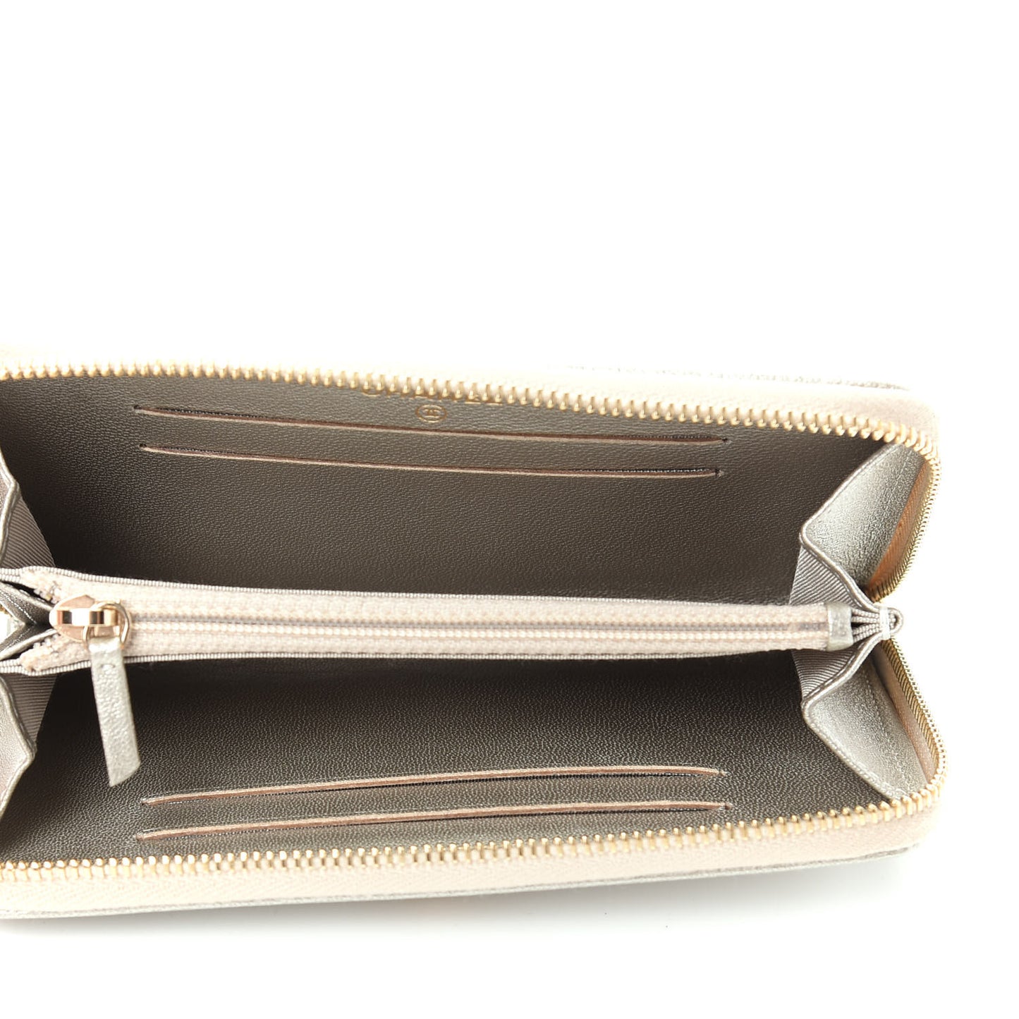 Metallic Sheepskin Chevron Quilted Medium Mademoiselle Vintage Zip Around Wallet Silver