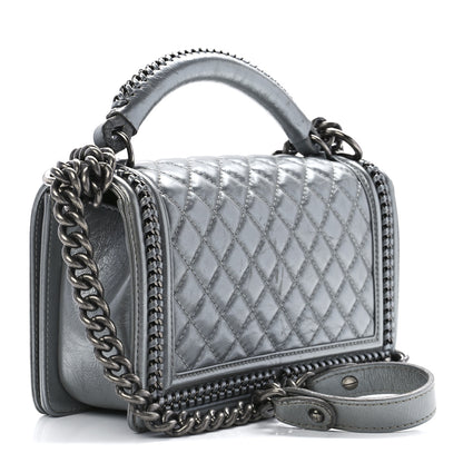 Chanel Metallic Aged Calfskin Quilted Medium Top Handle Boy Flap Silver 3 of 11