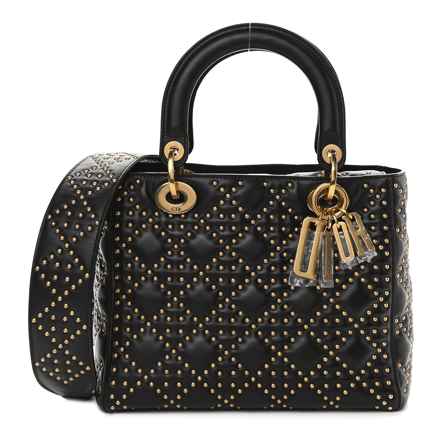 Christian Dior Calfskin Cannage Studded Medium Supple Lady Dior Black 1 of 9
