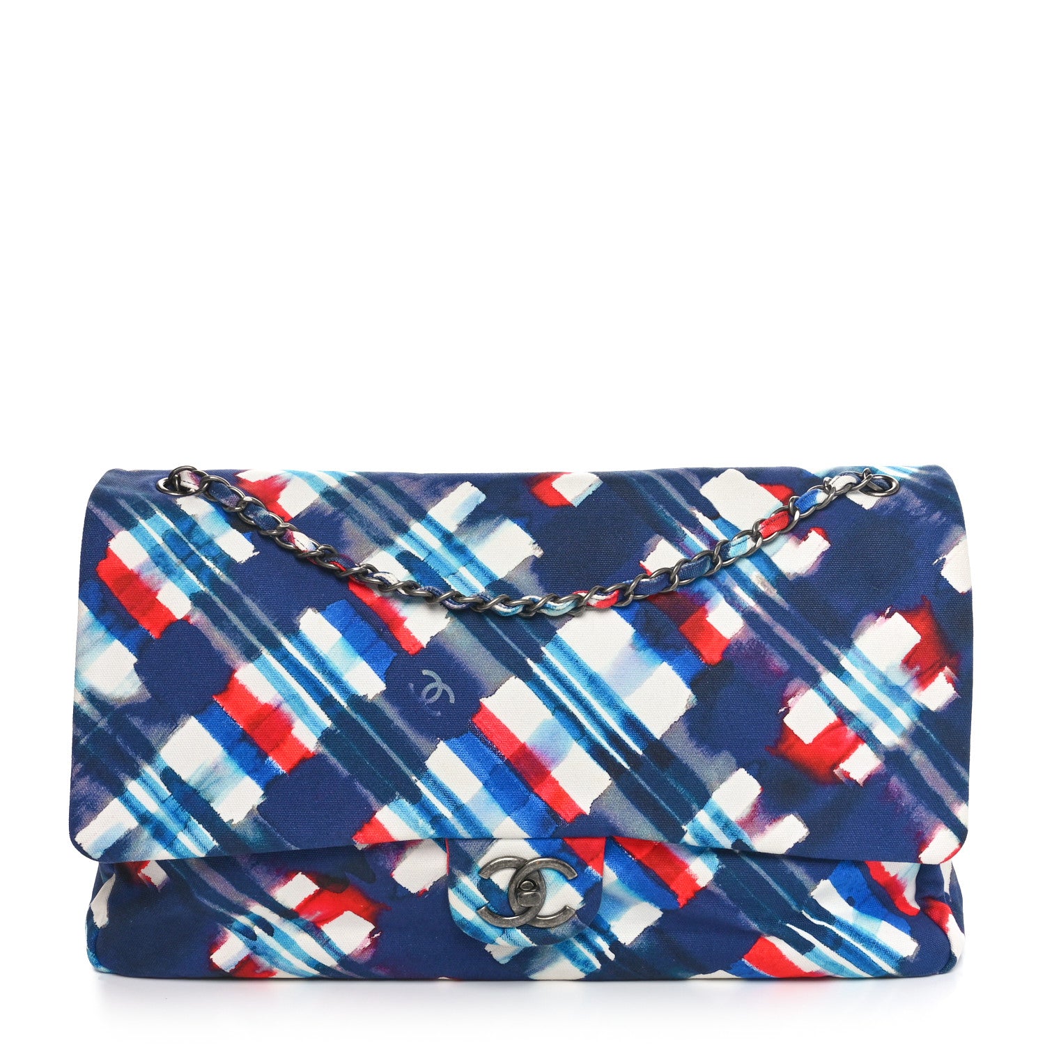 Chanel Canvas Airline Printed XXL Travel Flap Bag Blue Red White 1 of 10