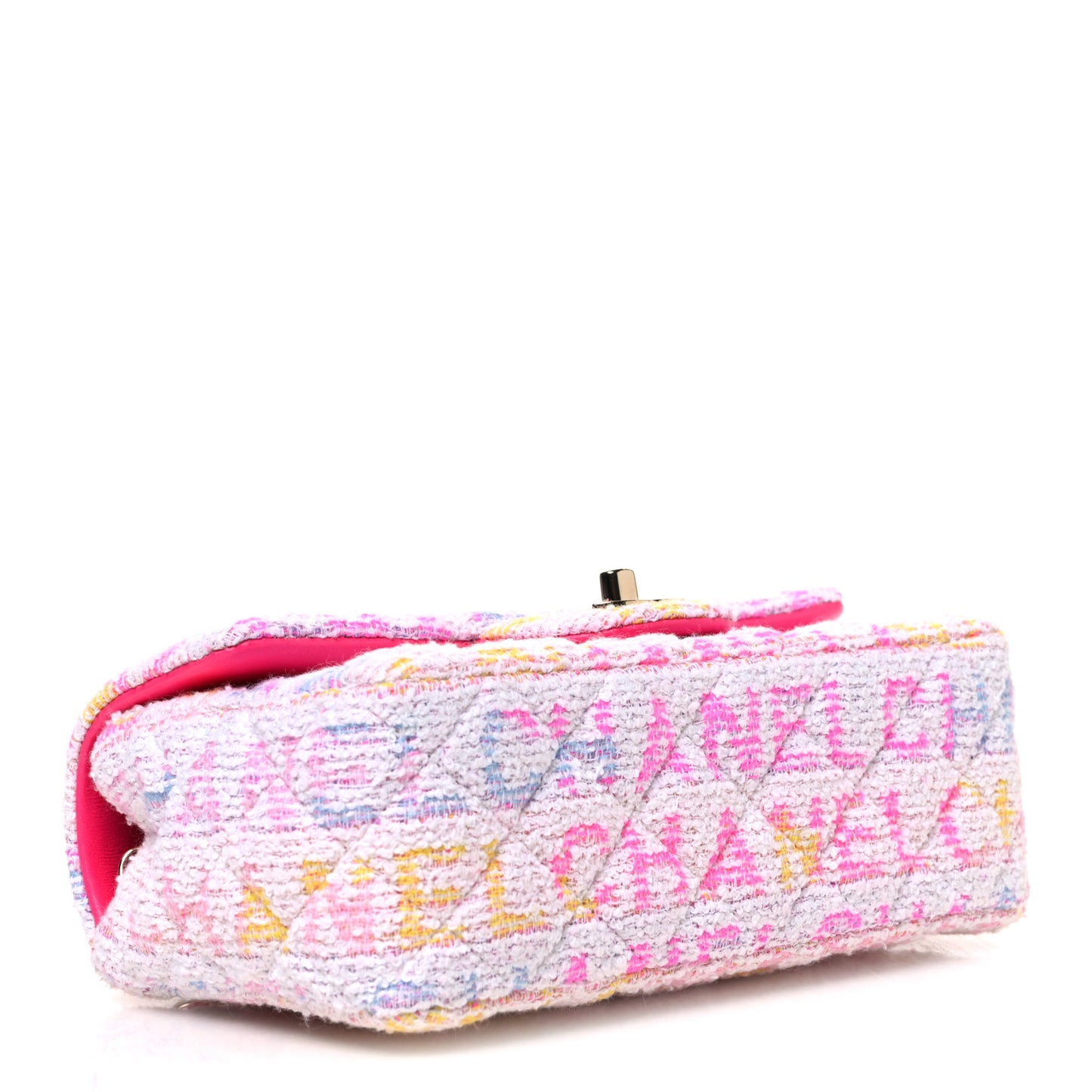 Tweed Quilted Enamel CC Logo Mini Rectangular Flap Pink Multicolor