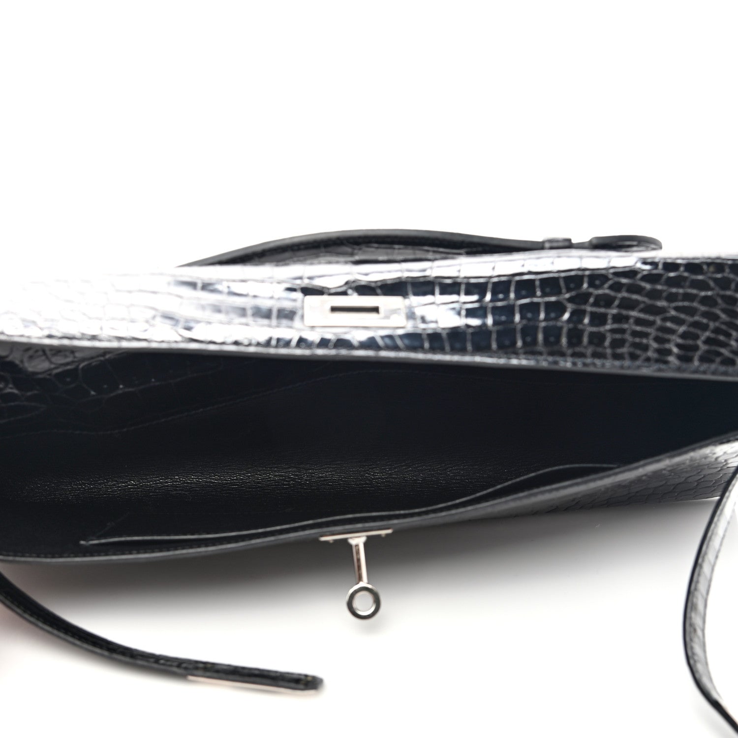 Hermes Shiny Porosus Crocodile Kelly Cut Pochette Black 5 of 9