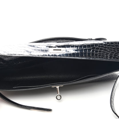 Hermes Shiny Porosus Crocodile Kelly Cut Pochette Black 5 of 9