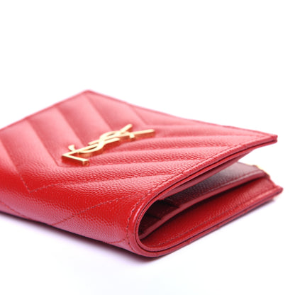 Saint Laurent Grain De Poudre Matelasse Chevron Monogram Zipped Card Case Bandana Red 7 of 8