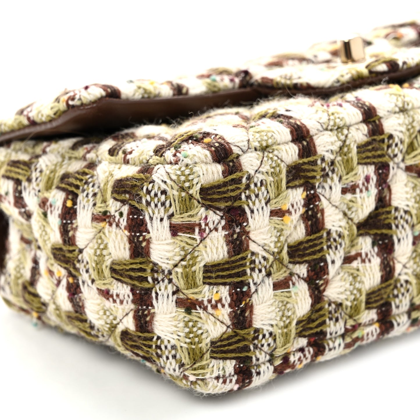Tweed Quilted Mini Rectangular Flap Green Brown