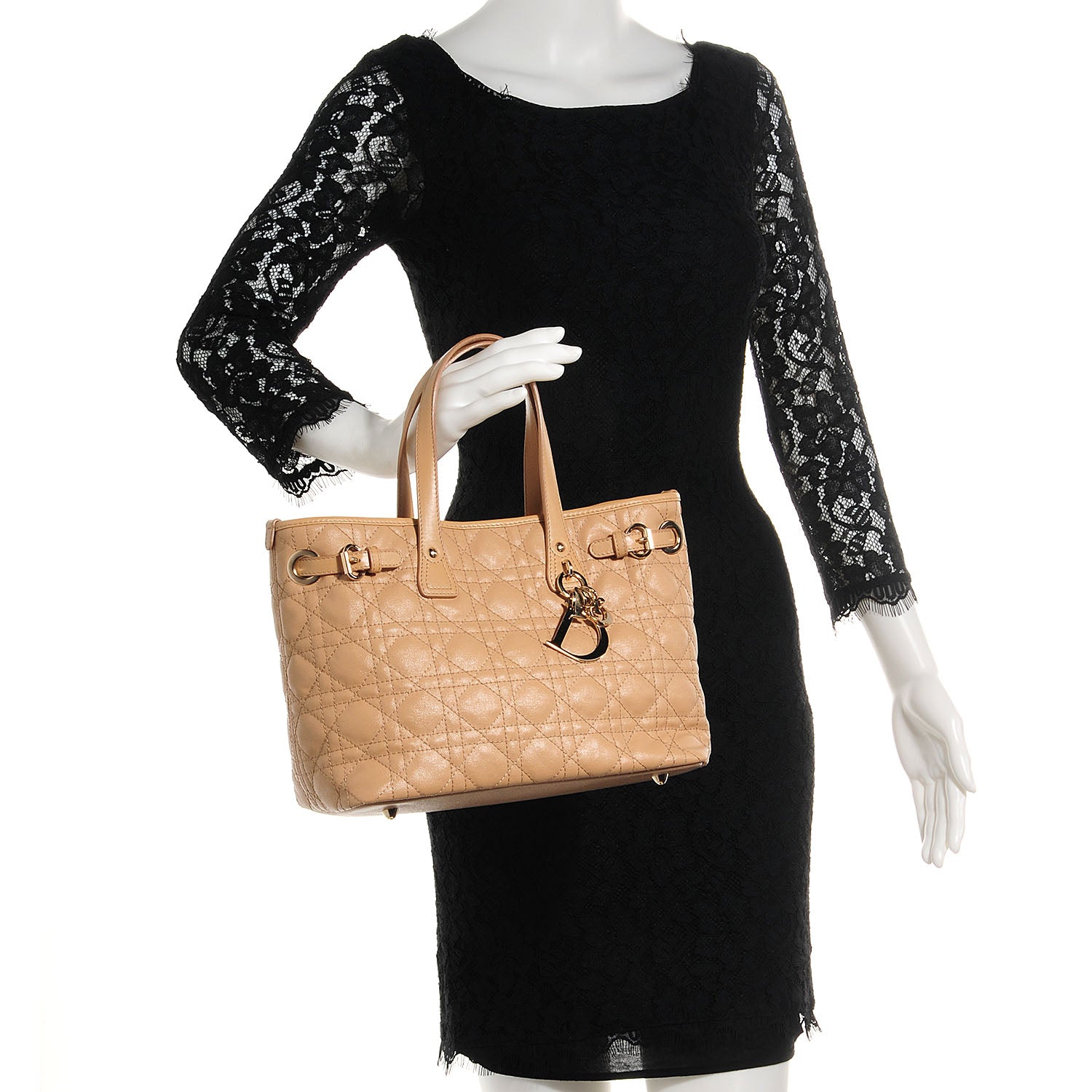 Christian Dior Coated Canvas Cannage Small Panarea Tote Beige 2 of 9