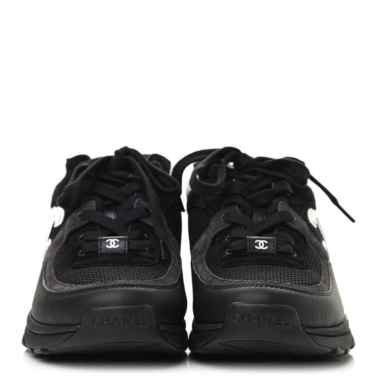 Mesh Suede Grained Calfskin Womens CC Sneakers 37.5 Black White