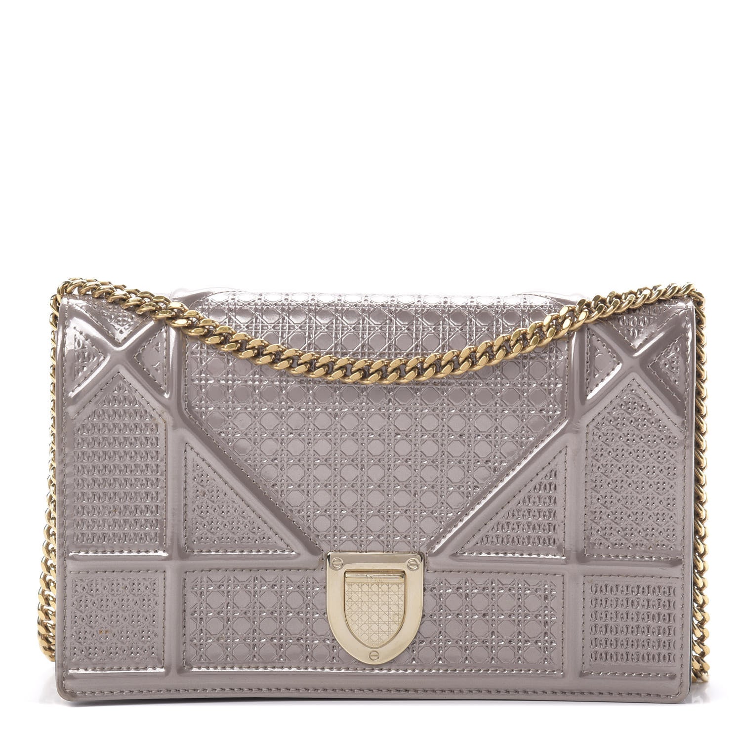 Christian Dior Metallic Patent Micro-Cannage Diorama Wallet on Chain Pouch Hyper Pink 1 of 14