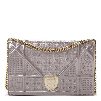 Christian Dior Metallic Patent Micro-Cannage Diorama Wallet on Chain Pouch Hyper Pink 1 of 14