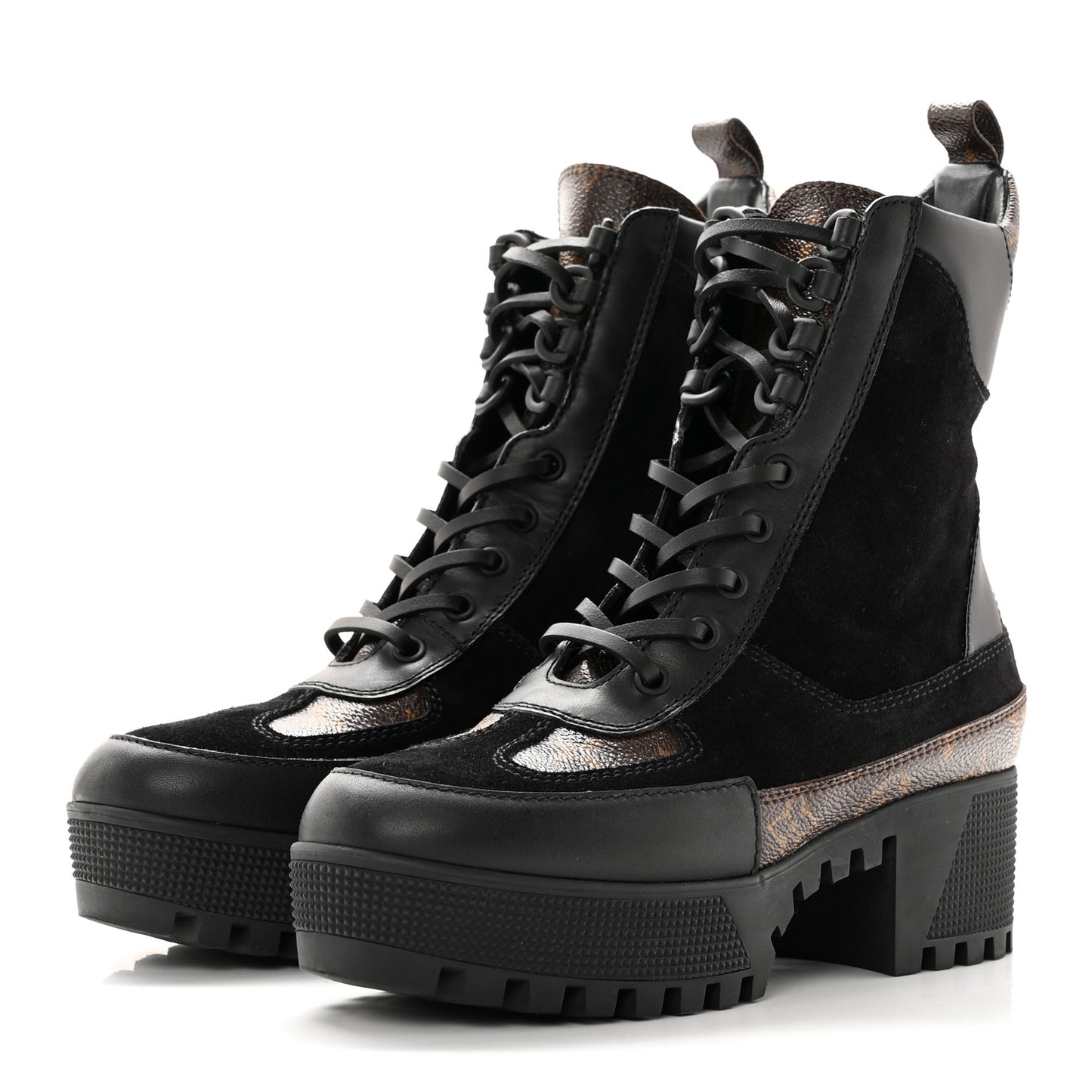 Suede Calfskin Monogram Laureate Platform Desert Boots 36 Black