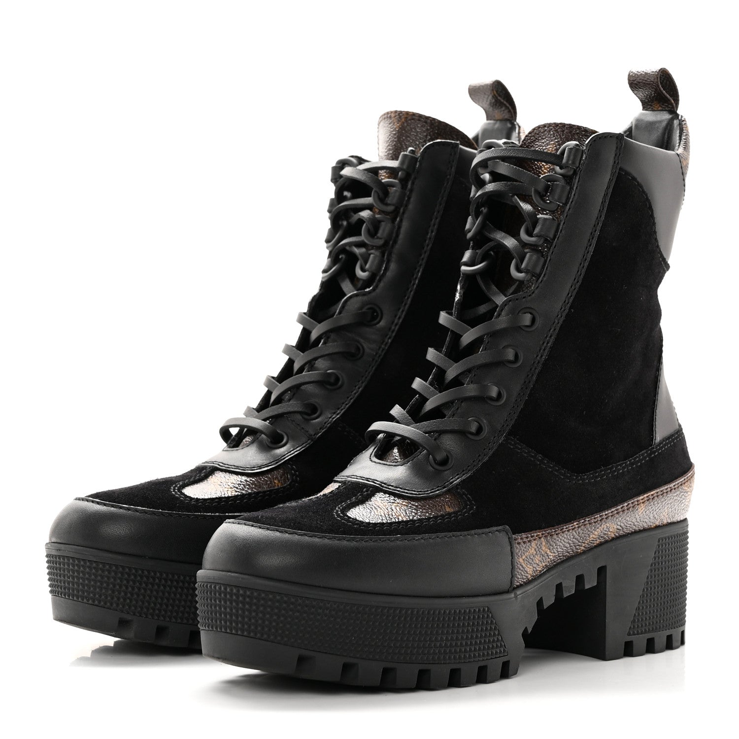 Louis Vuitton Suede Calfskin Monogram Laureate Platform Desert Boots 36 Black 3 of 15