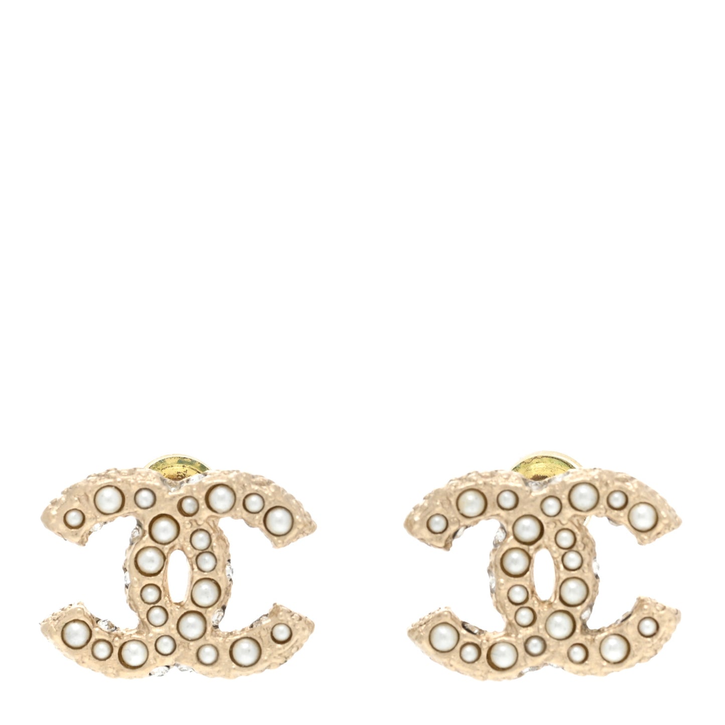 Pearl Crystal CC Earrings Light Gold