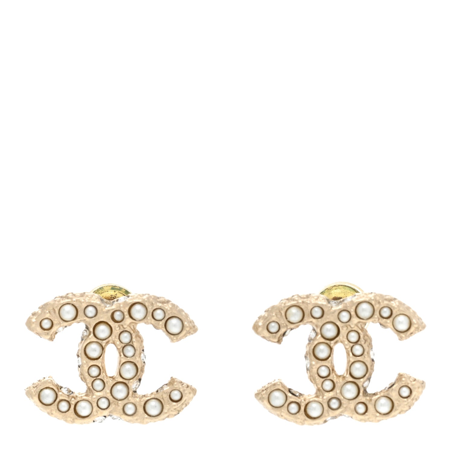 Chanel Pearl Crystal CC Earrings Light Gold 1 of 7