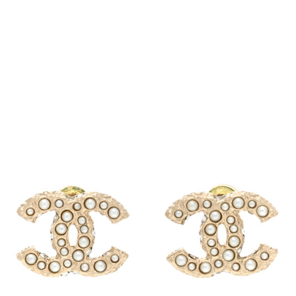 Chanel Pearl Crystal CC Earrings Light Gold 1 of 7