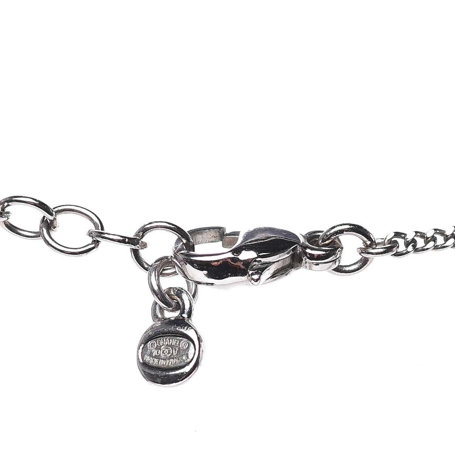 Chanel Crystal CC Drop Pendant Necklace Silver 5 of 6