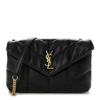 Saint Laurent Lambskin Quilted Toy Loulou Puffer Monogram Chain Satchel Black 1 of 10