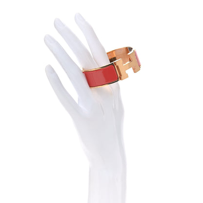 Hermes Enamel Wide Clic Clac H Bracelet PM Rouge Corail 2 of 6