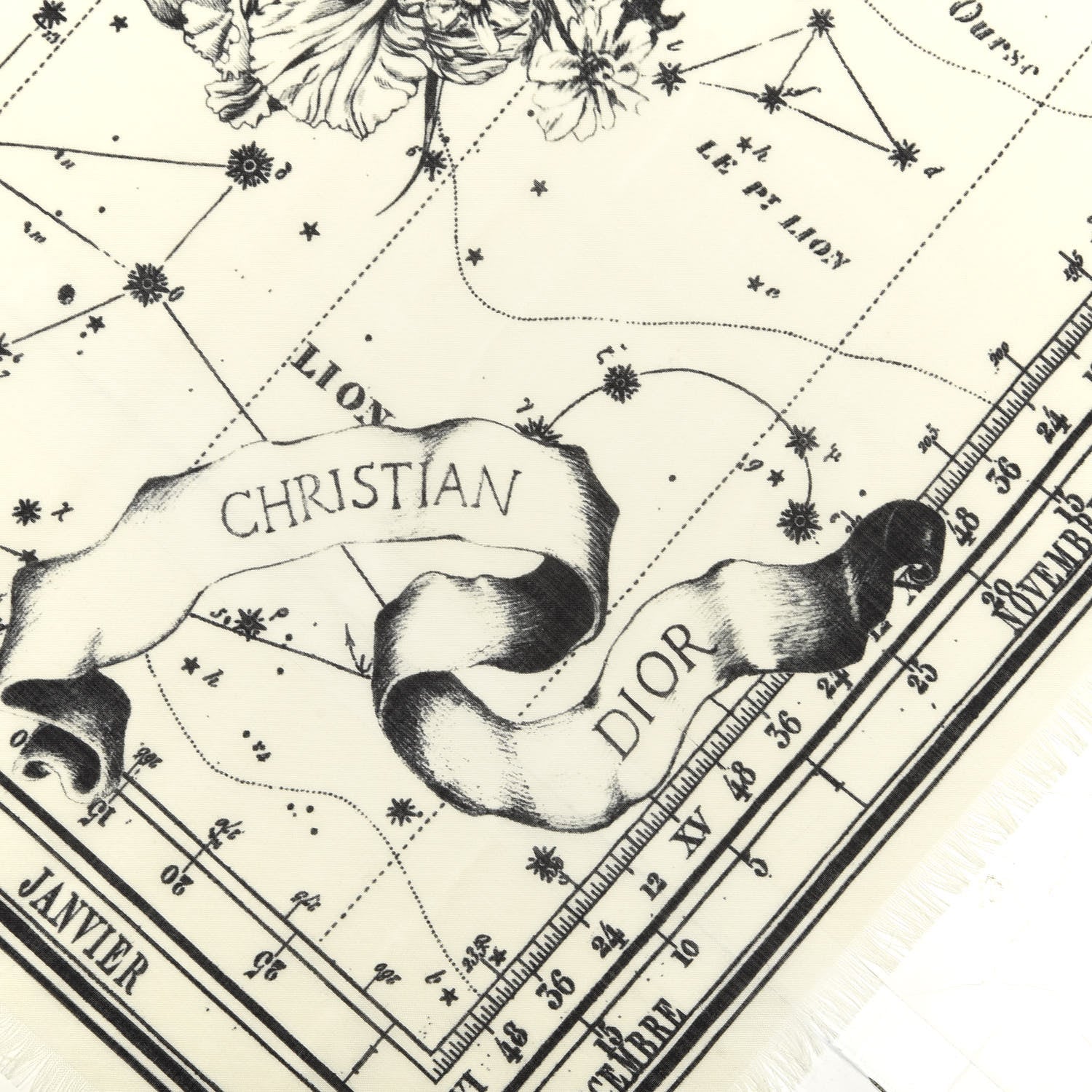 Christian Dior Wool Silk Cashmere Zodiac Shawl White Black 2 of 3