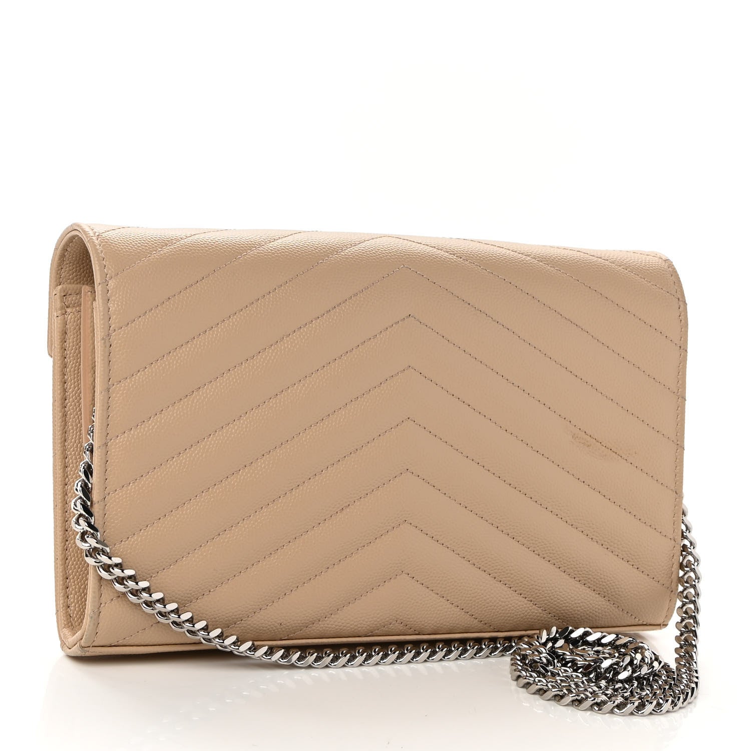 Saint Laurent Grain De Poudre Matelasse Chevron Monogram Chain Wallet Nude Powder 3 of 12