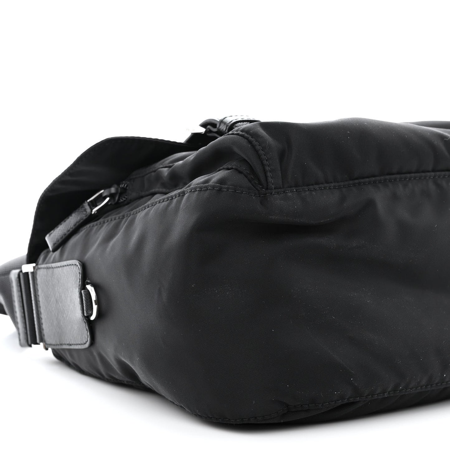 Re-Nylon Vela Saffiano Pocket Double Buckle Messenger Shoulder Bag Black