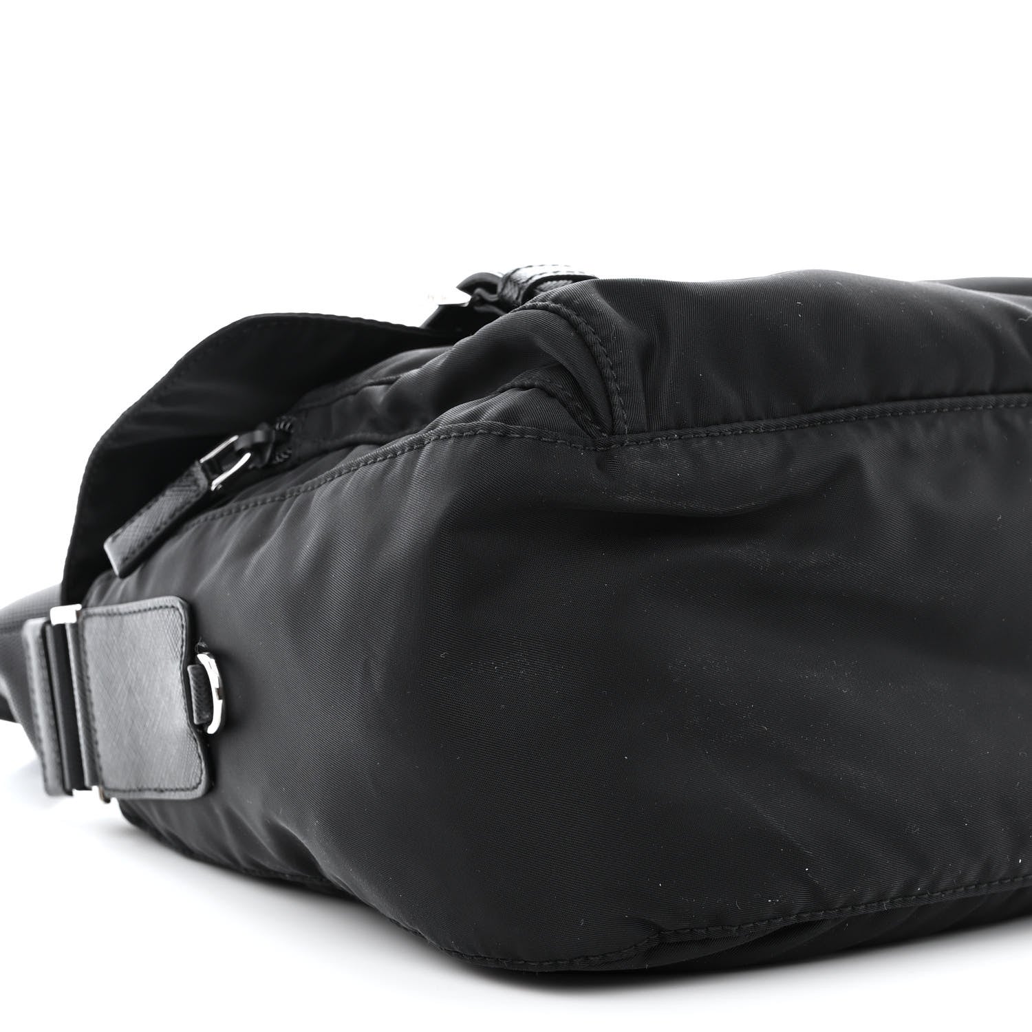Prada Re-Nylon Vela Saffiano Pocket Double Buckle Messenger Shoulder Bag Black 10 of 11