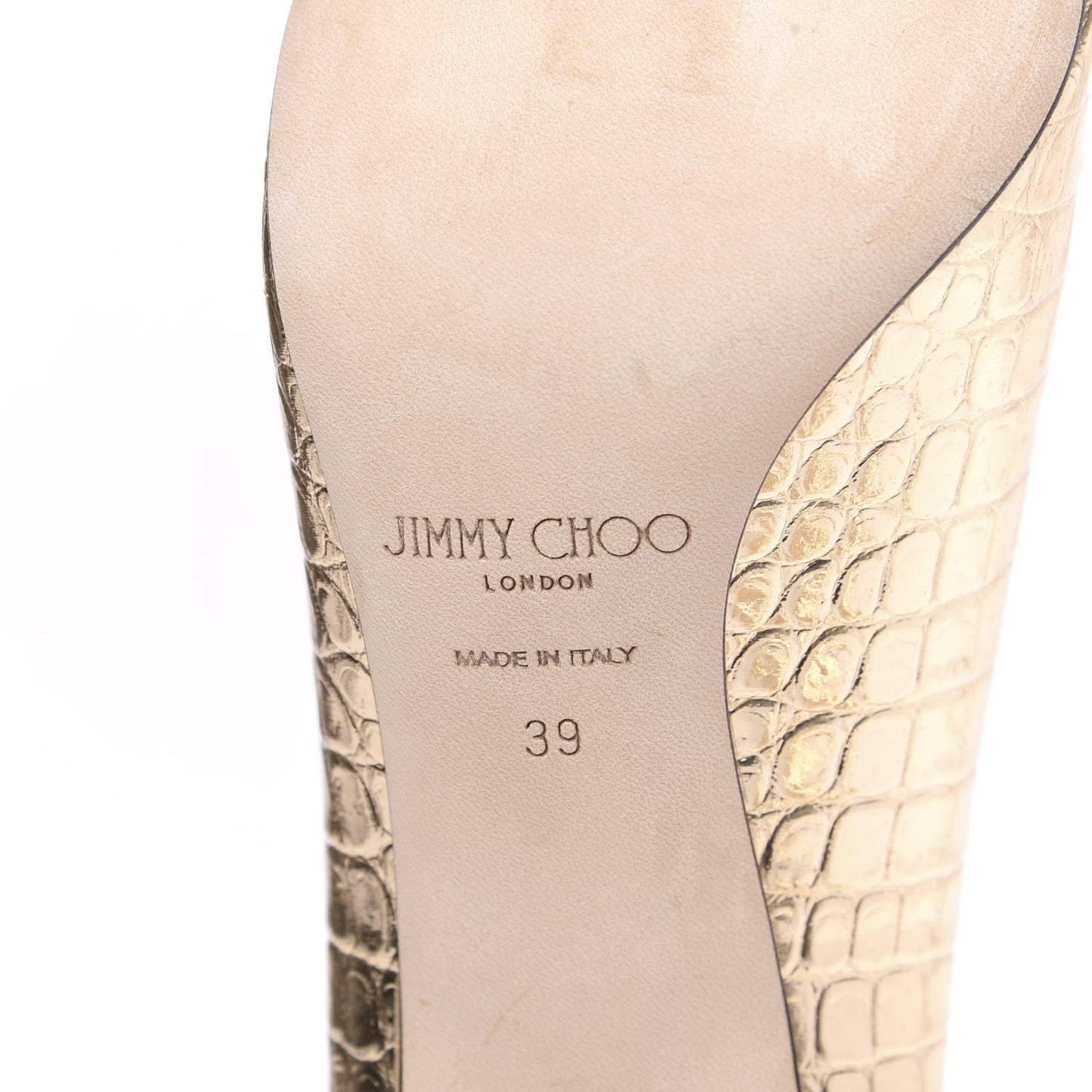 Metallic Calfskin Crocodile Embossed Love 100 Pumps 39 Gold
